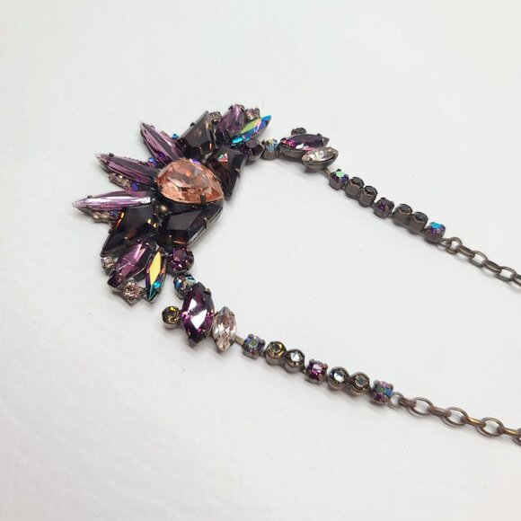 Sorrelli Bronze Necklace Spiky Purple Orange Rhinestone Statement Bib Retro - Picture 7 of 8